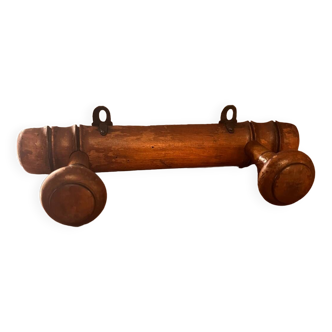 Old wooden coat rack with 2 hooks