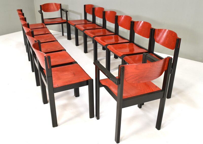 Italian postmodern stacking chairs in Sottsass style, Italy, 1970s, set of 14