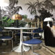 Set of four vintage chrome and velvet chairs