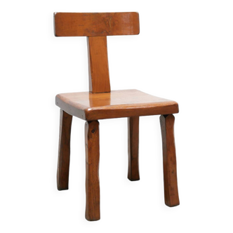 Chaise T brutaliste vintage en bois