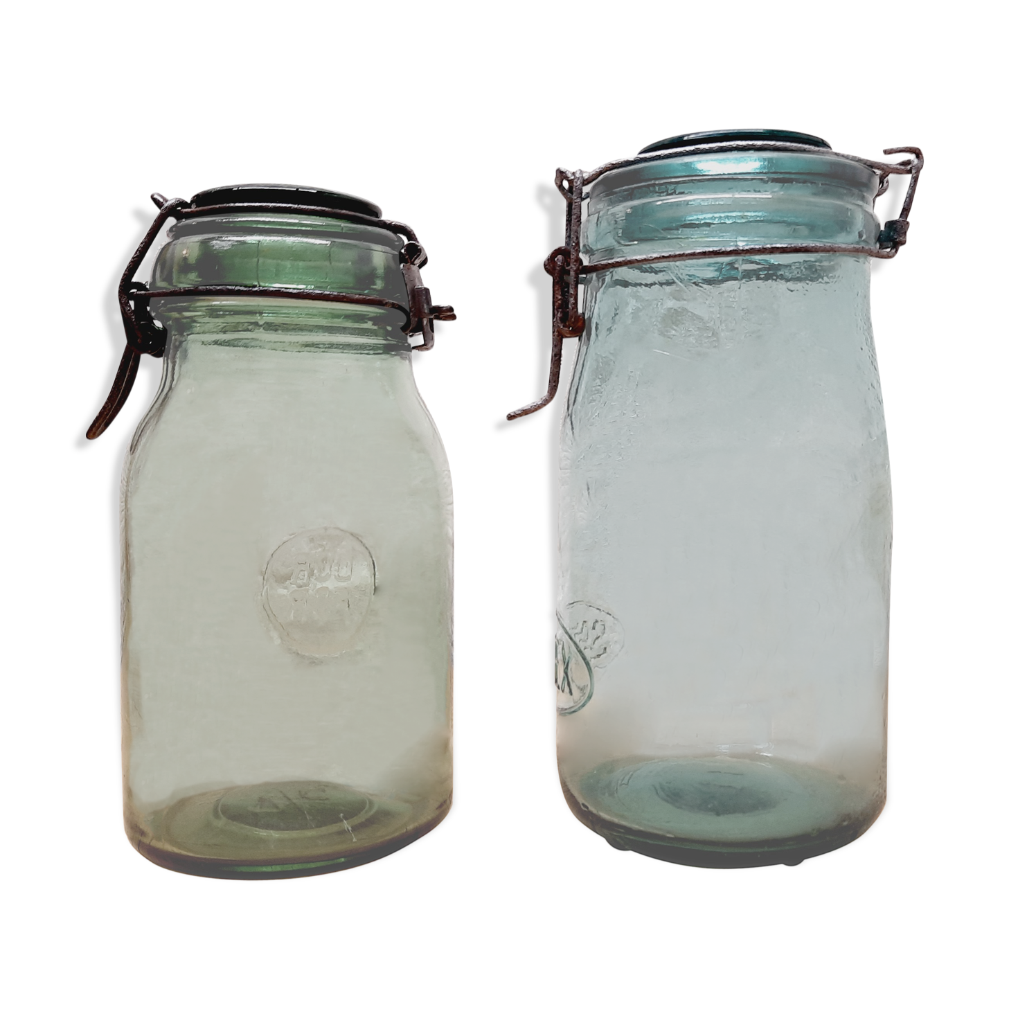 Duo old glass jars