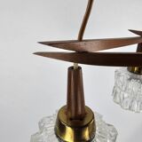 Scandinavian hanging lamp with glass cones hold by teak hanging