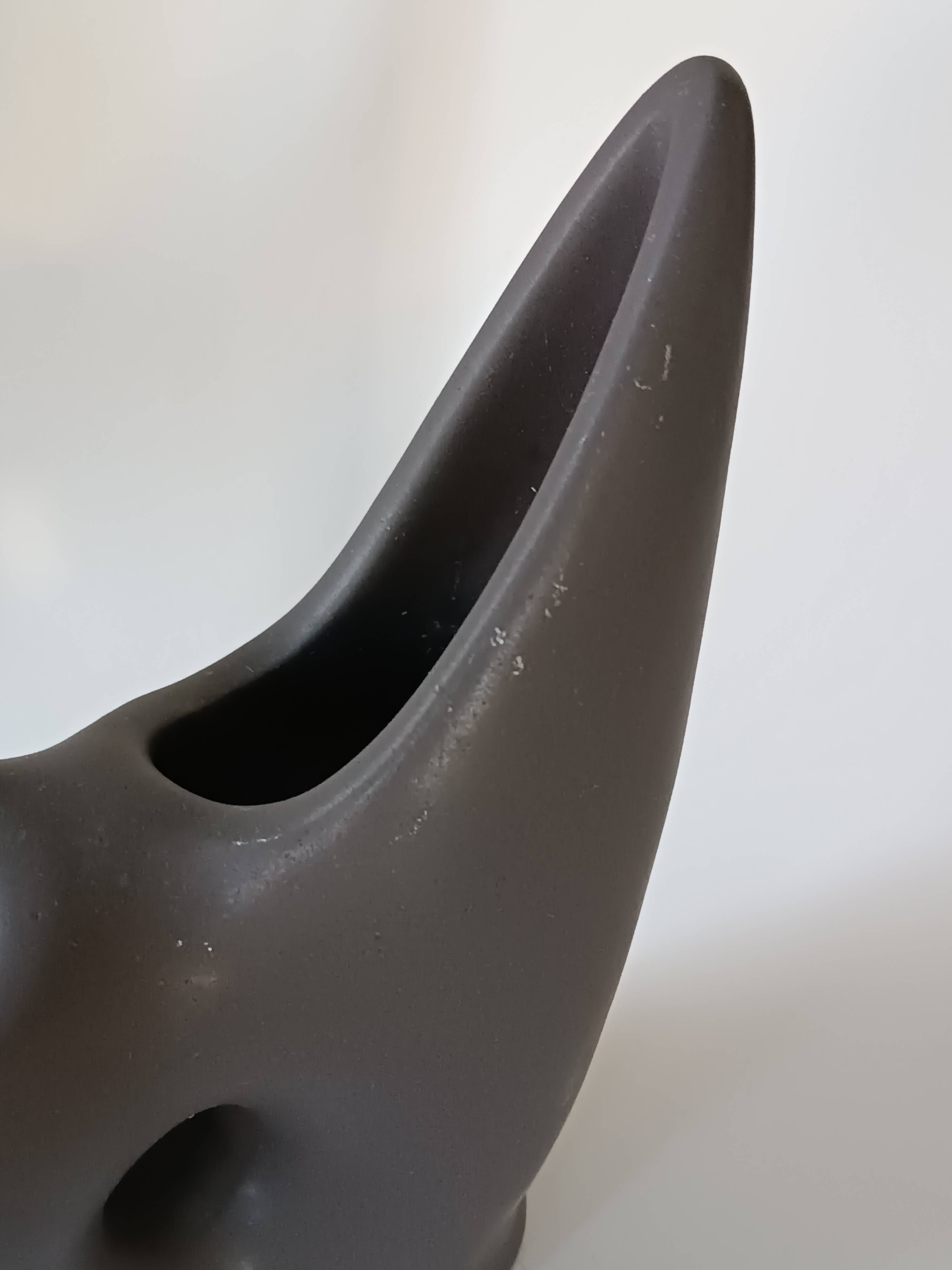 Free-form anthracite grey ceramic vase, Louis Giraud, Vallauris