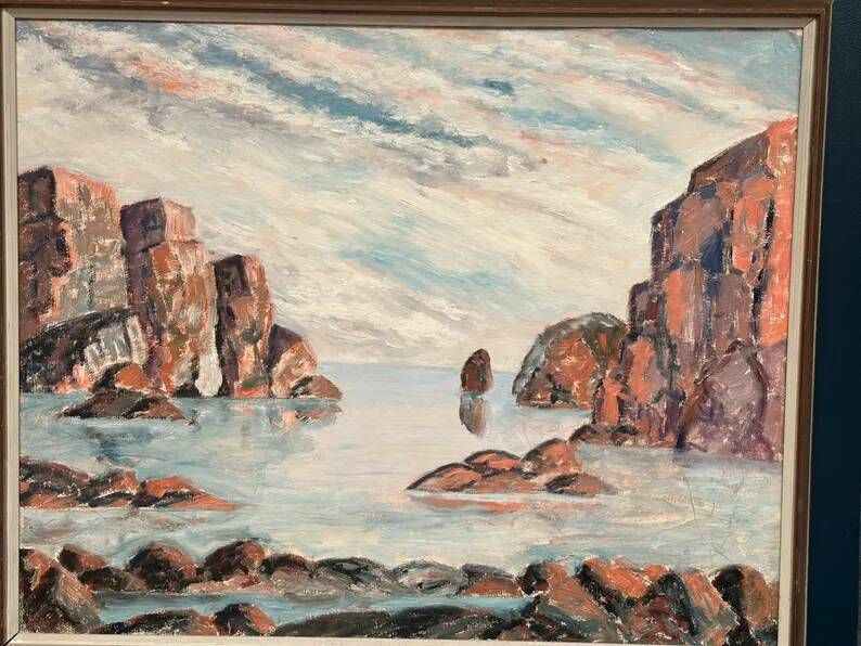 Original Large Swedish Oil on Panel – “Coastal Landscape” – Signed – Vintage & Framed