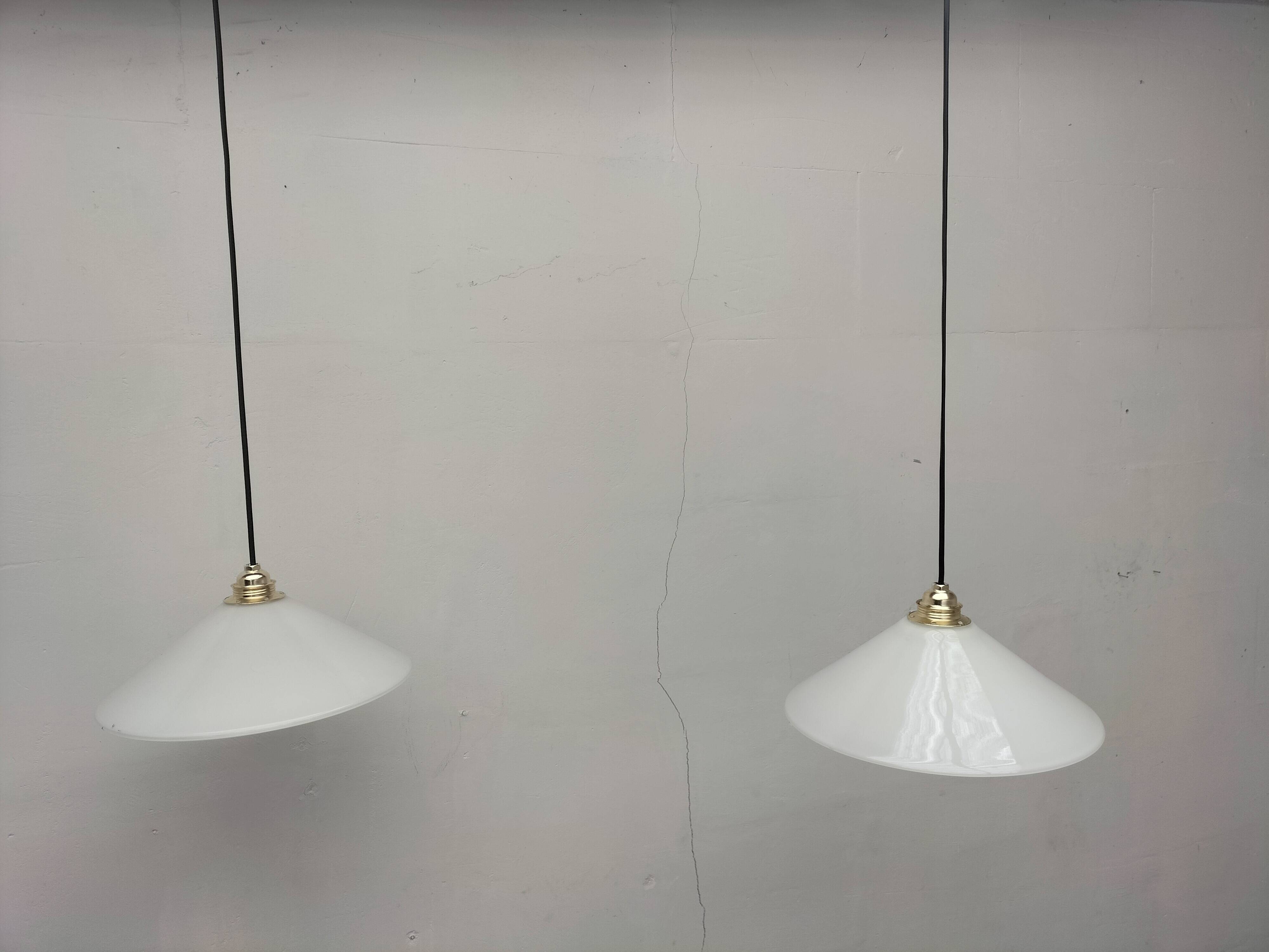 Pair of opaline pendant lights