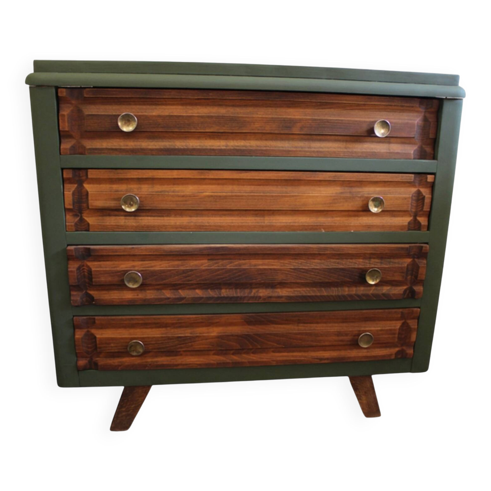 Commode vintage 4 tiroirs verte et bois