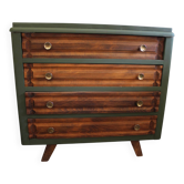 Commode vintage 4 tiroirs verte et bois