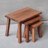 Ensemble de trois tables gigognes en chêne du milieu du siècle