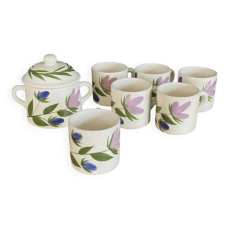 Set of 6 cups and sugar bowl Poteries du Marais