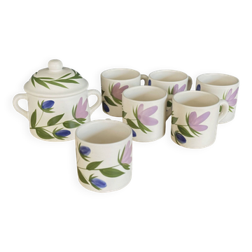 Lot de 6 tasses et sucrier Poteries du Marais