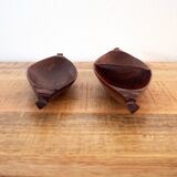 Set Of Two Vintage Teak Canoe Trays, African Hand Carved Hardwood Dishes