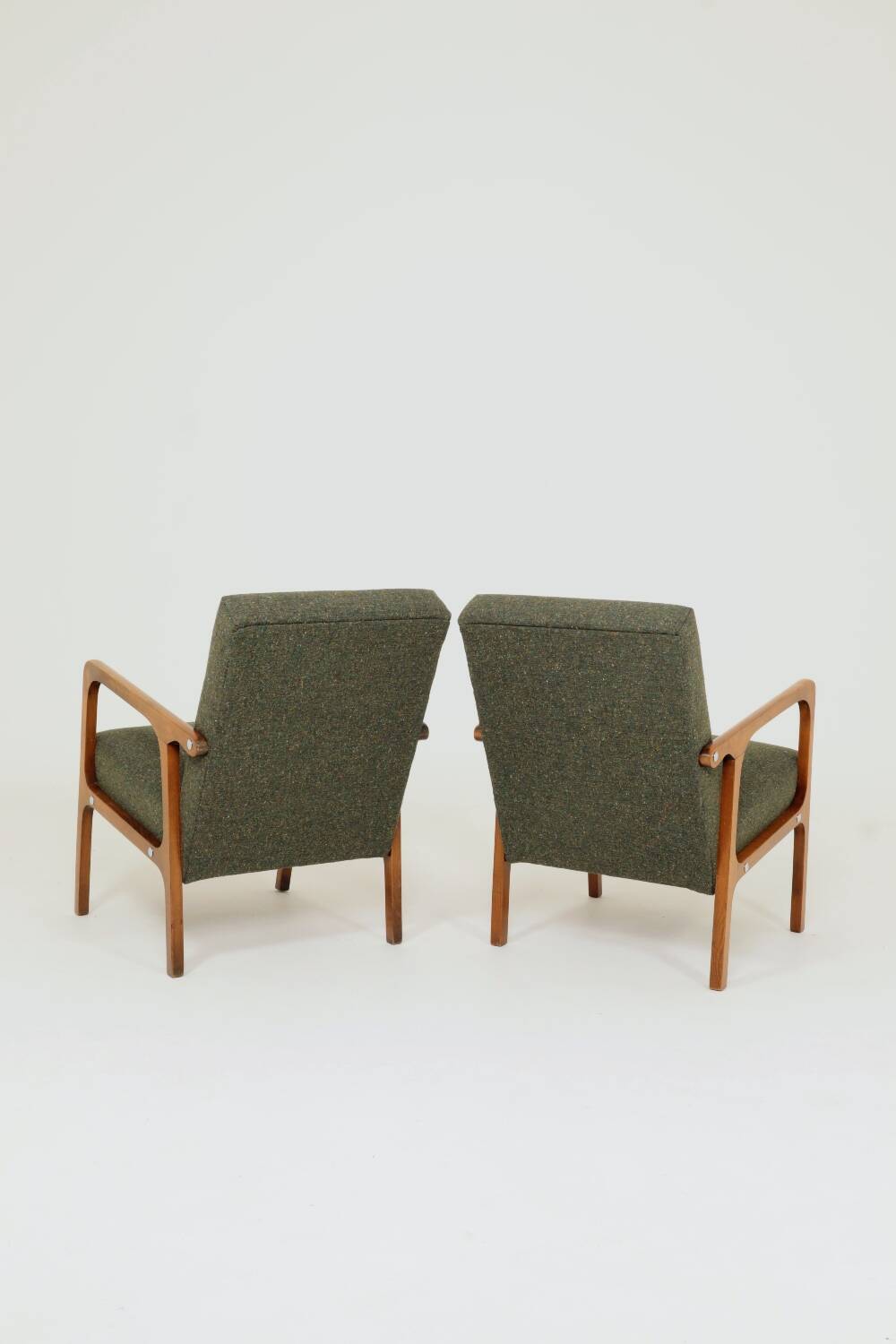Vintage Pair Armchair Avocado Green Tweed Upholstery, 1960, Poland