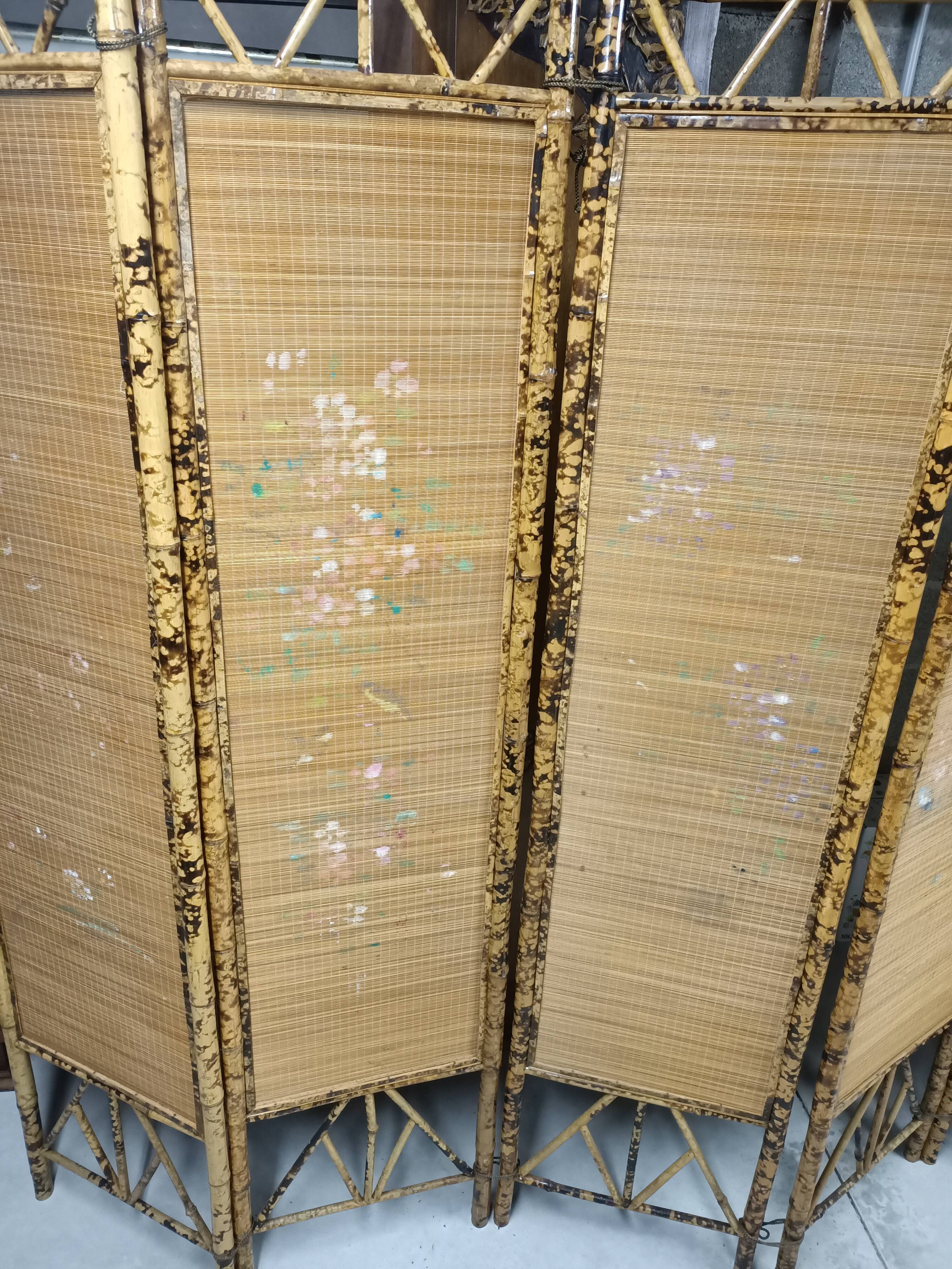 Bamboo screen 6 painted panels