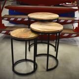 Set of 3 trundle tables made of mango wood