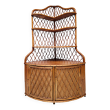 1960s vintage corner rattan bookshelf
