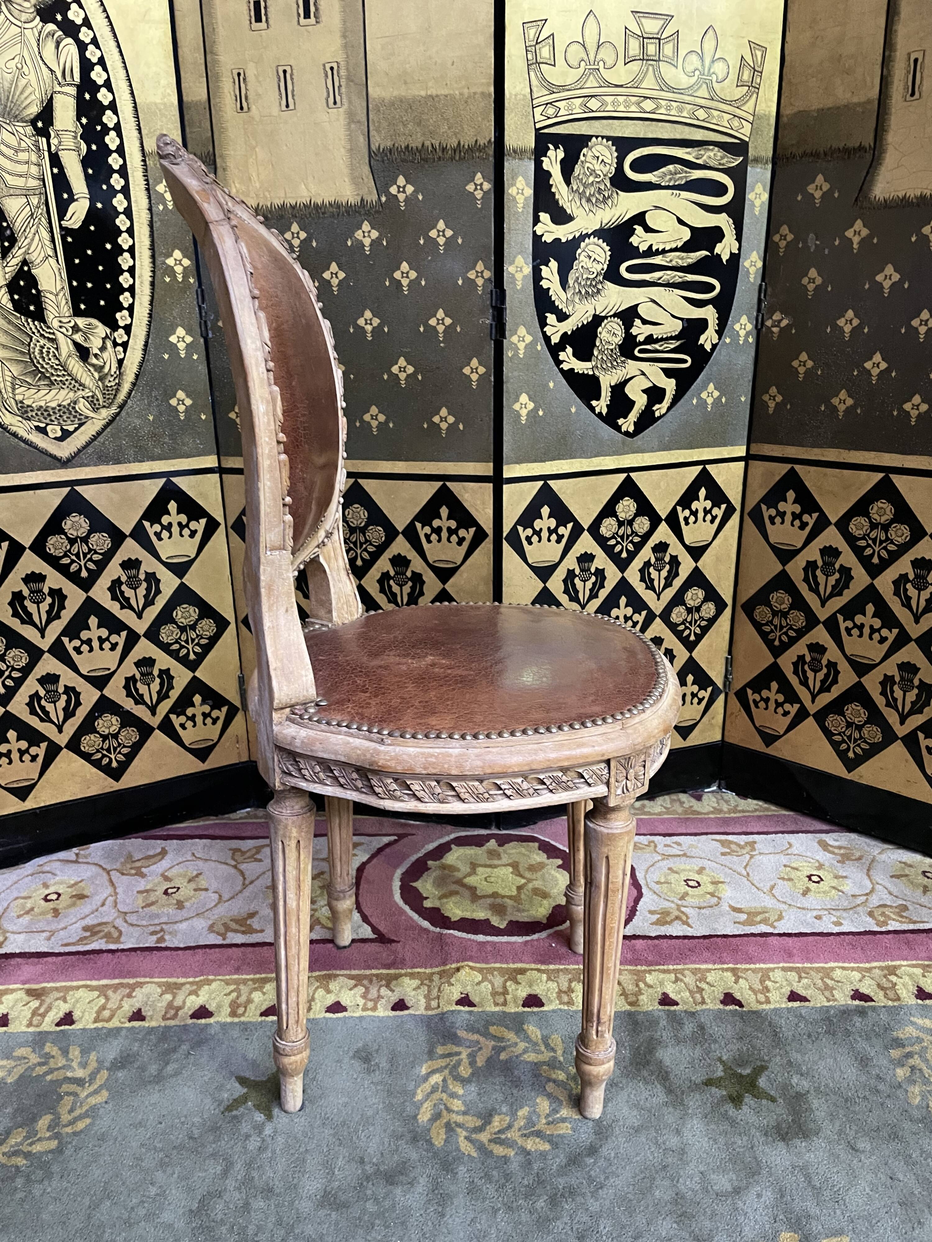 Suite of 6 Louis XVI 1900 leather chairs