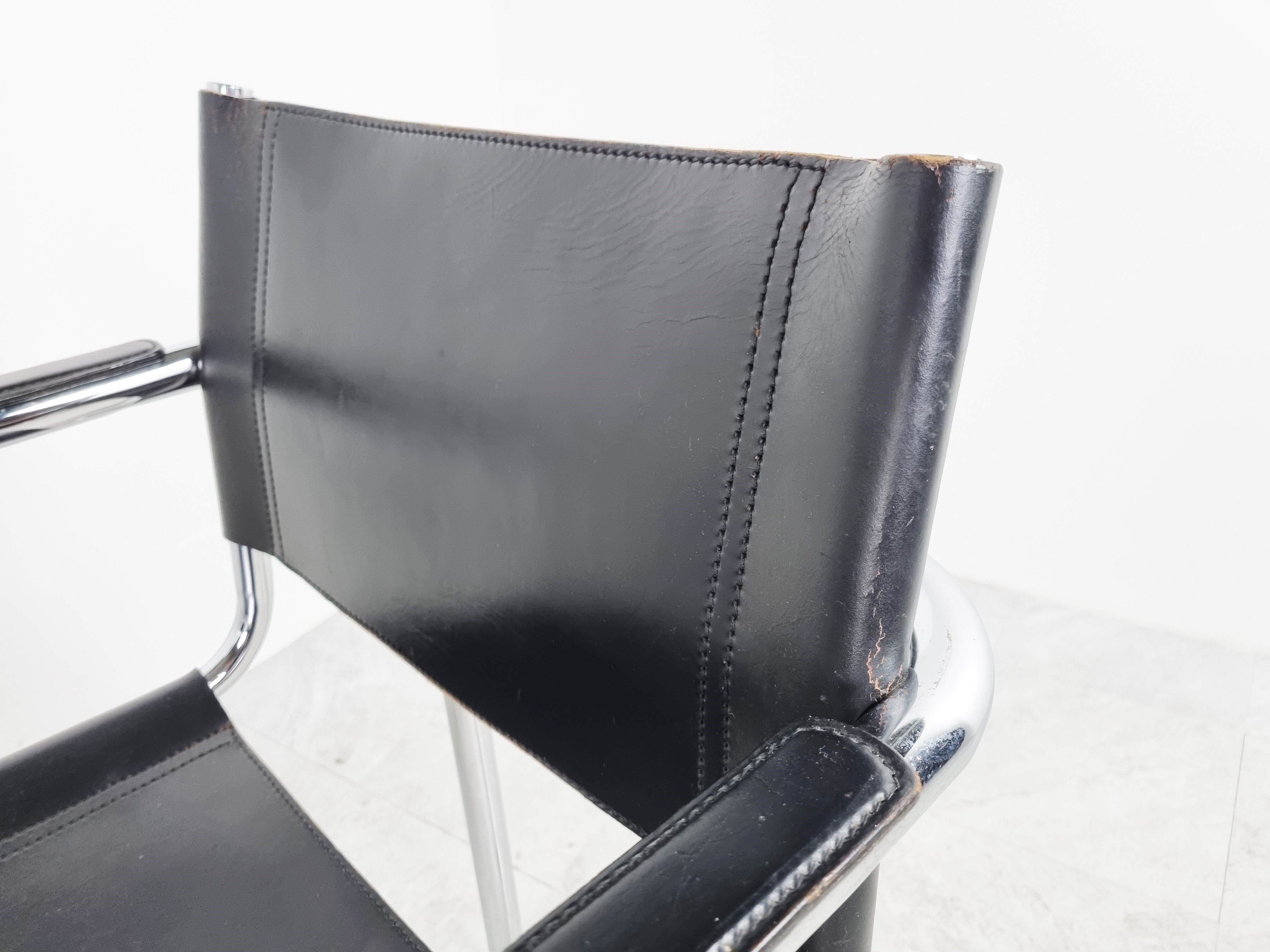 Vintage chrome and leather dining chairs set of 4 - 1980s