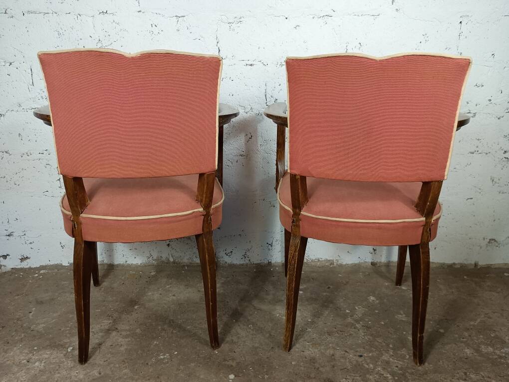 2 pale pink 50s moustache bridge armchairs