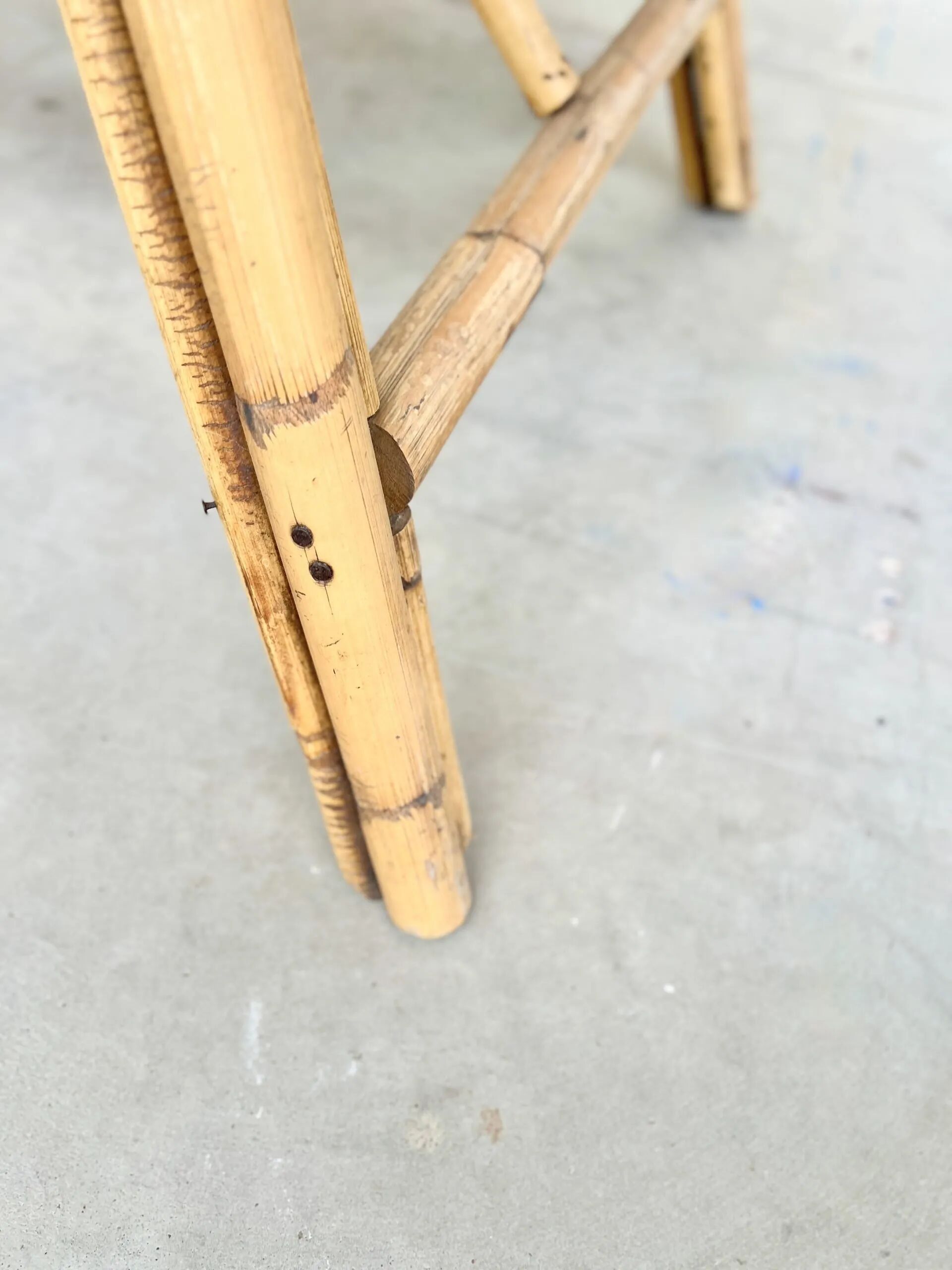 Audoux Minet bamboo rattan ceramic dining table, signed La Roue Vallauris