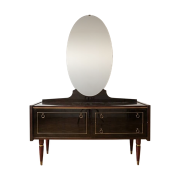 Art Deco dressing table in black lacquered wood with mirror