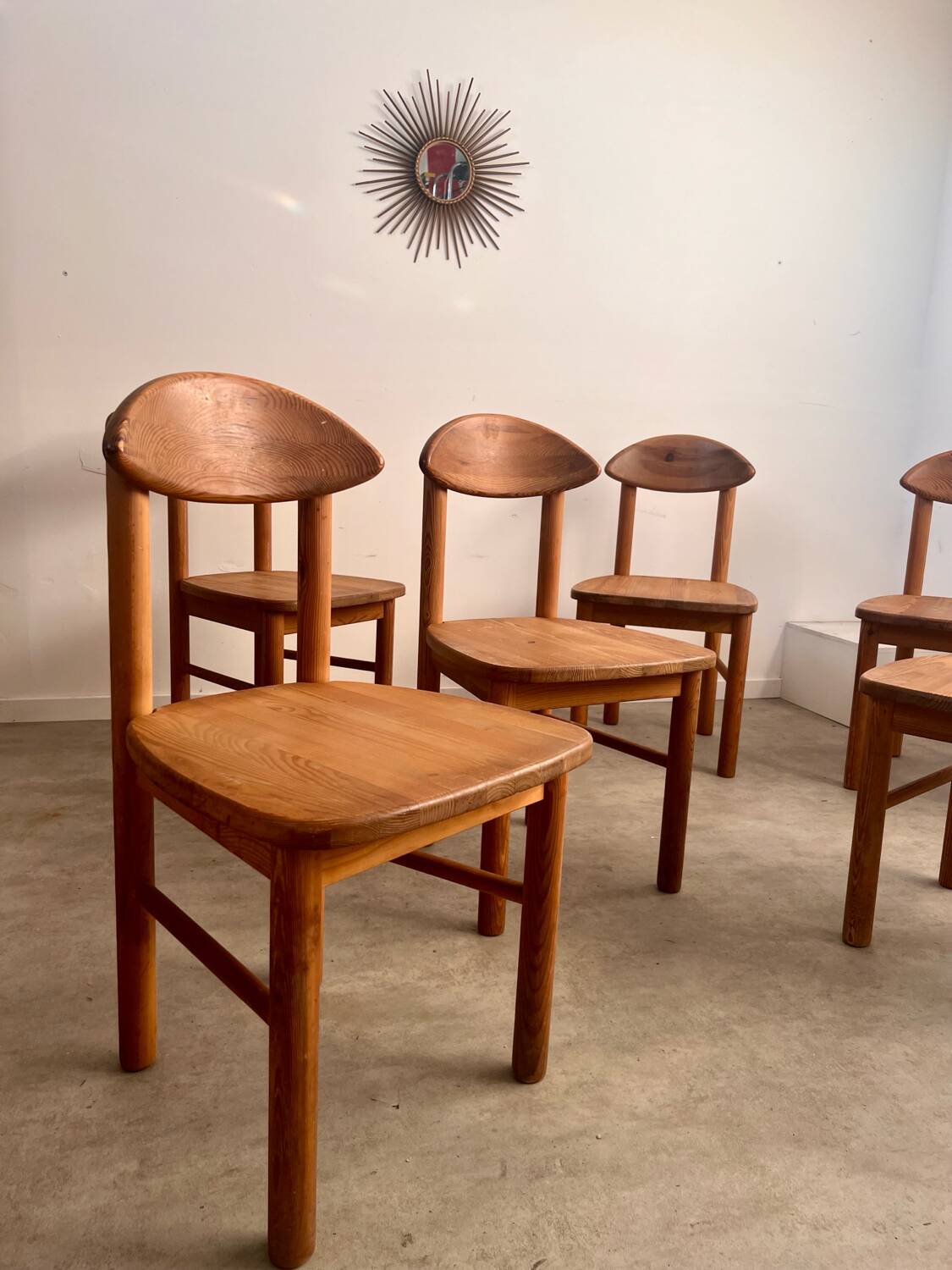 Lot de 6 chaises en pin massif design scandinave Reiner Daumiller vintage années 70