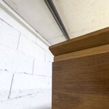 French wardrobe with tapered legs, 3 doors, 1 mirror (27*130), and 1 drawer.