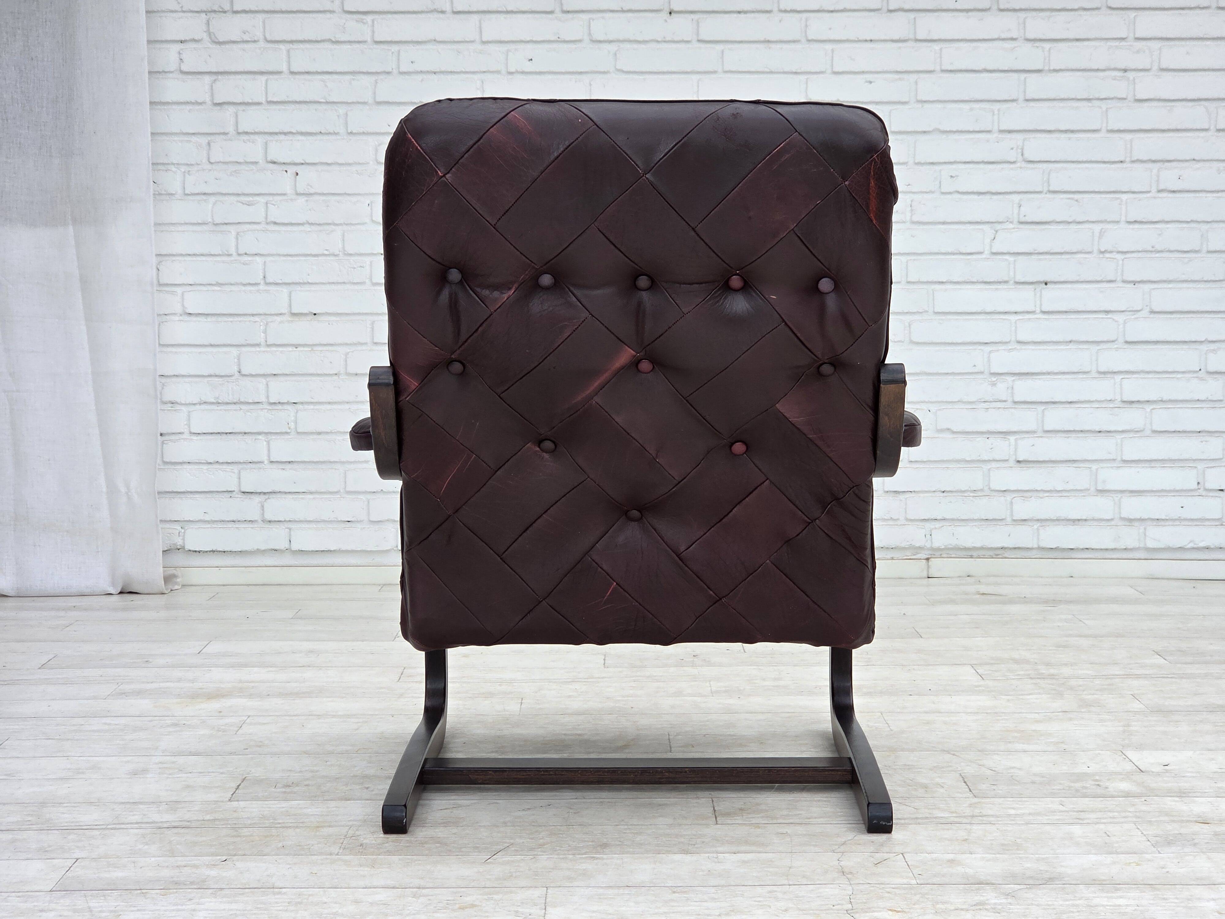 1970s, Scandinavian armchair, brown furniture leather, bent wood.