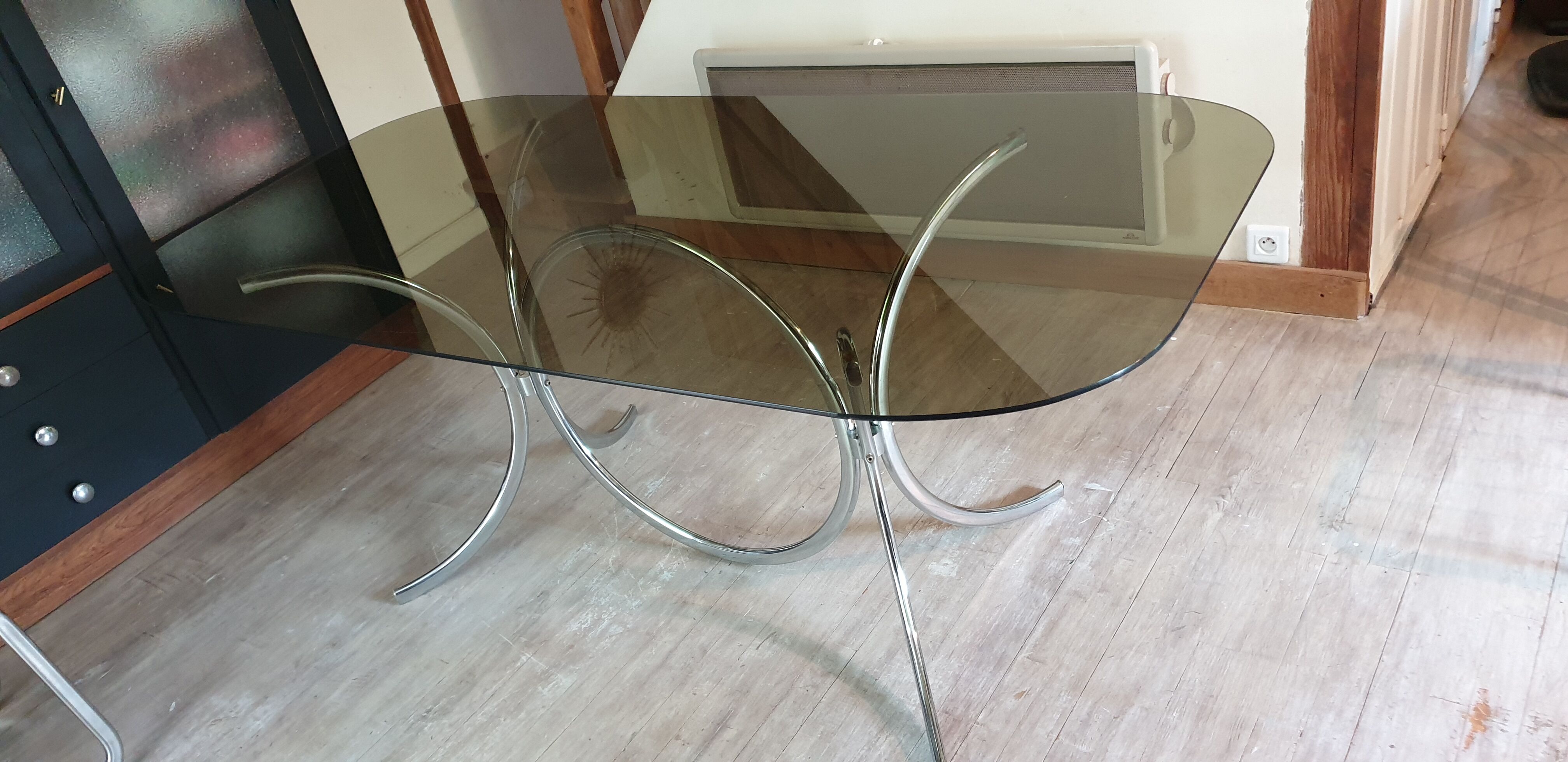 Table and four chrome chairs