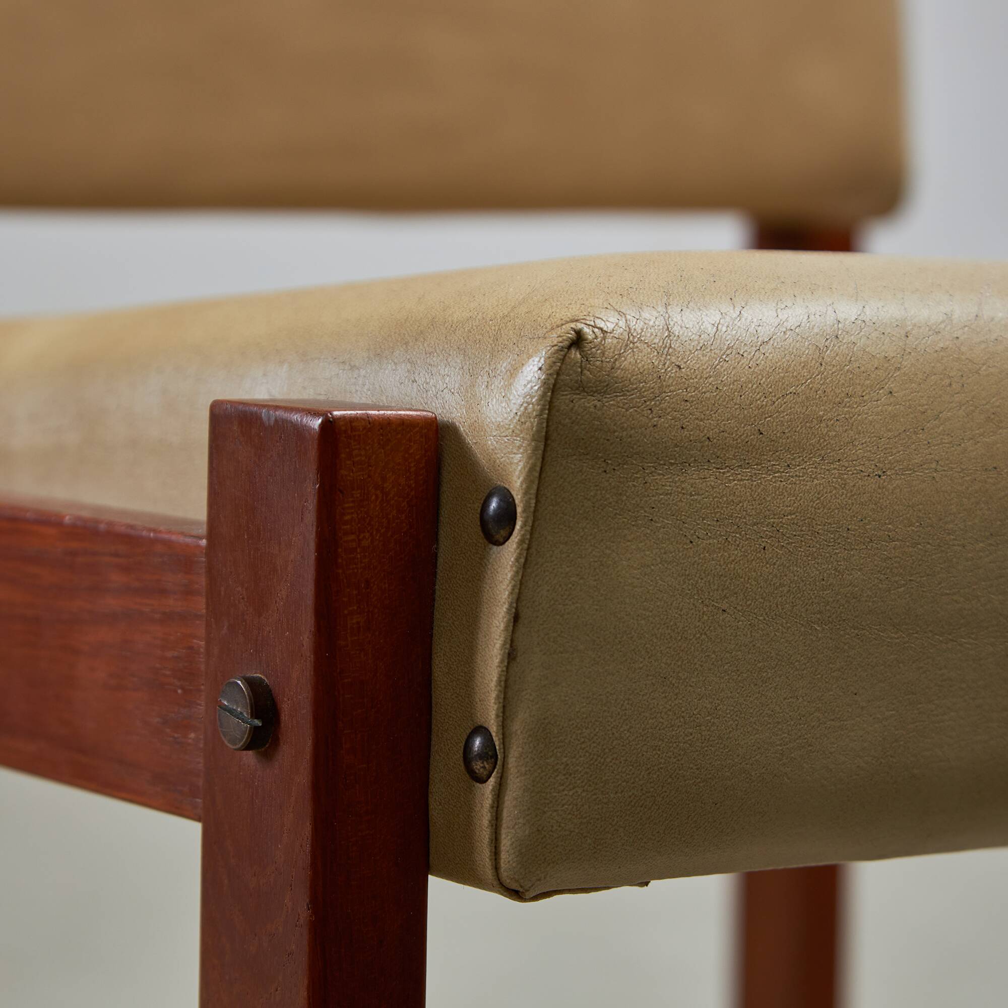 Angular, Teak Wood and Leather Chair with Copper Details, 1970s