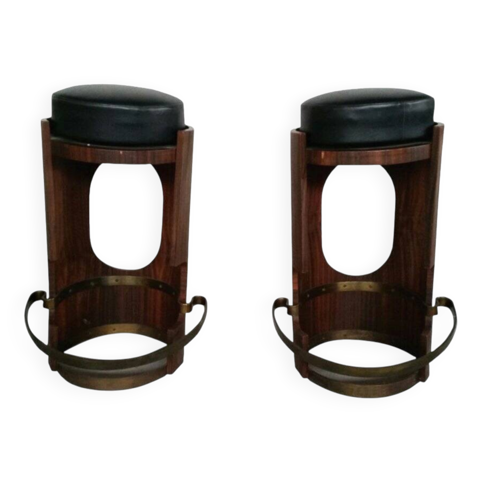 Vintage Wooden Stools, Italy, 1950s, Set of 2