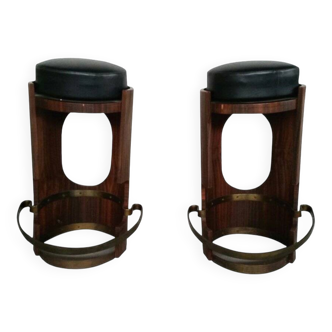 Vintage Wooden Stools, Italy, 1950s, Set of 2