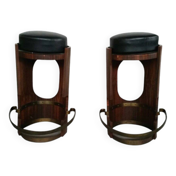 Vintage Wooden Stools, Italy, 1950s, Set of 2