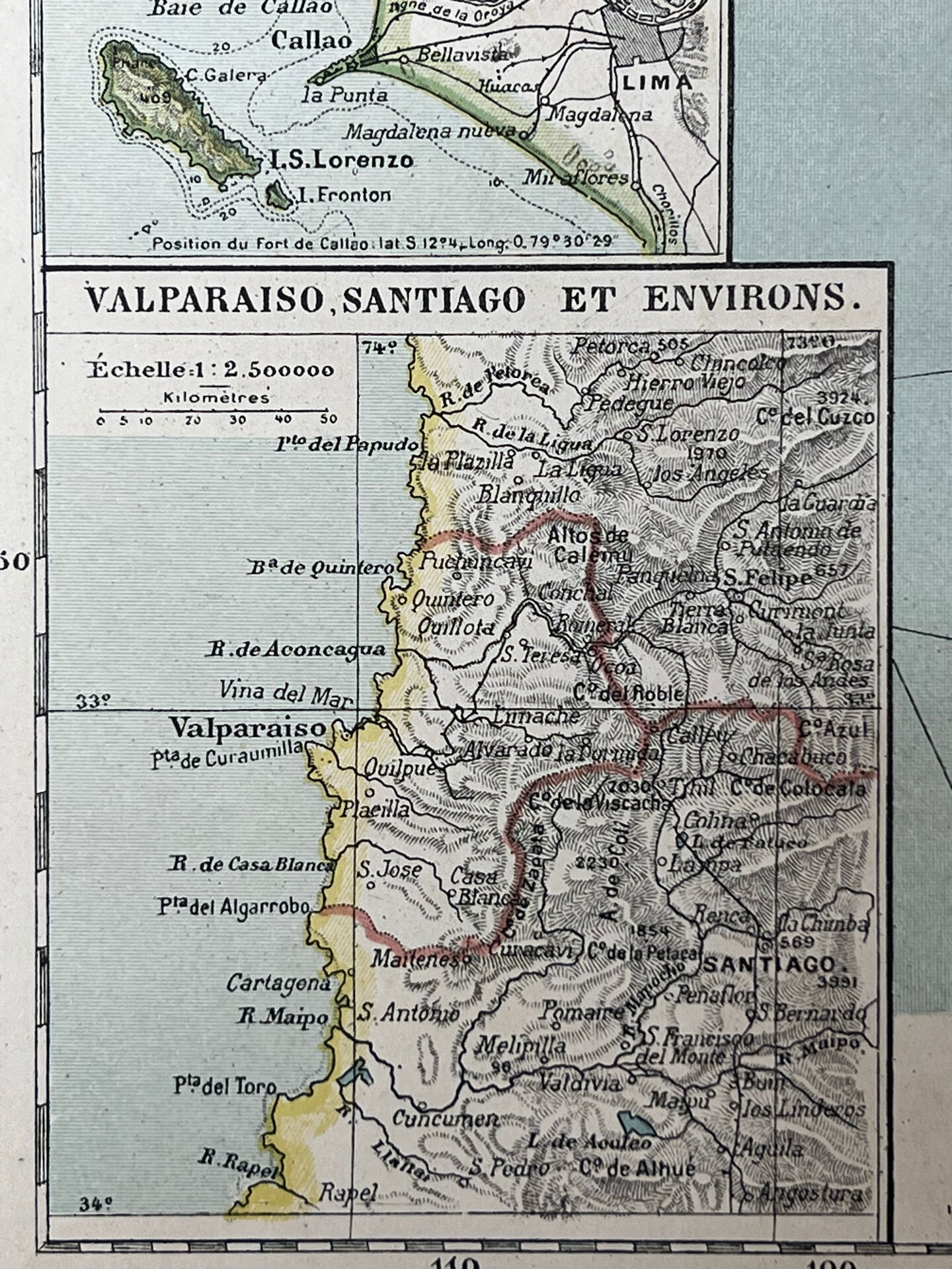 Carte ancienne Amérique du Sud 67x54cm