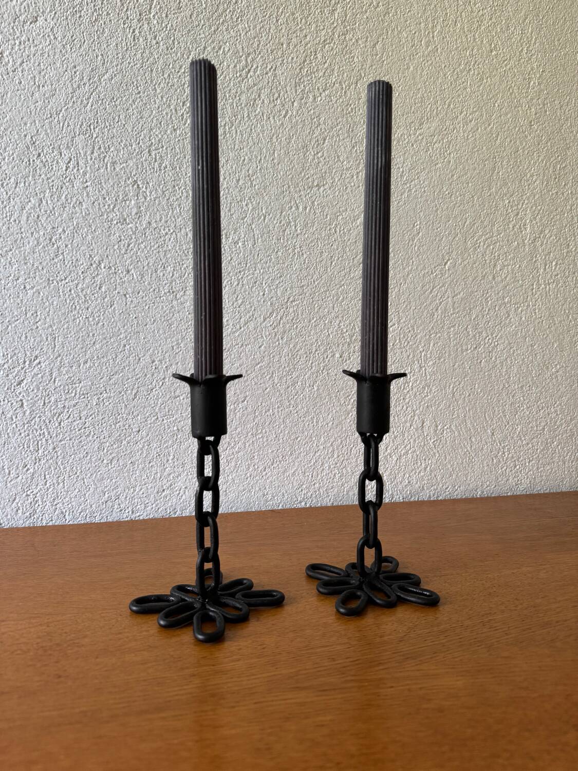 Brutalist wrought iron candlesticks from the 60s