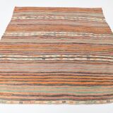 6x7 Pale Red Striped Vintage Kilim Rug, 201x227Cm