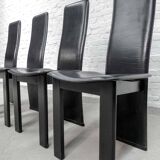 Cidue Style Black Sadle Leather High Back Italian Design Dining Chairs 70s