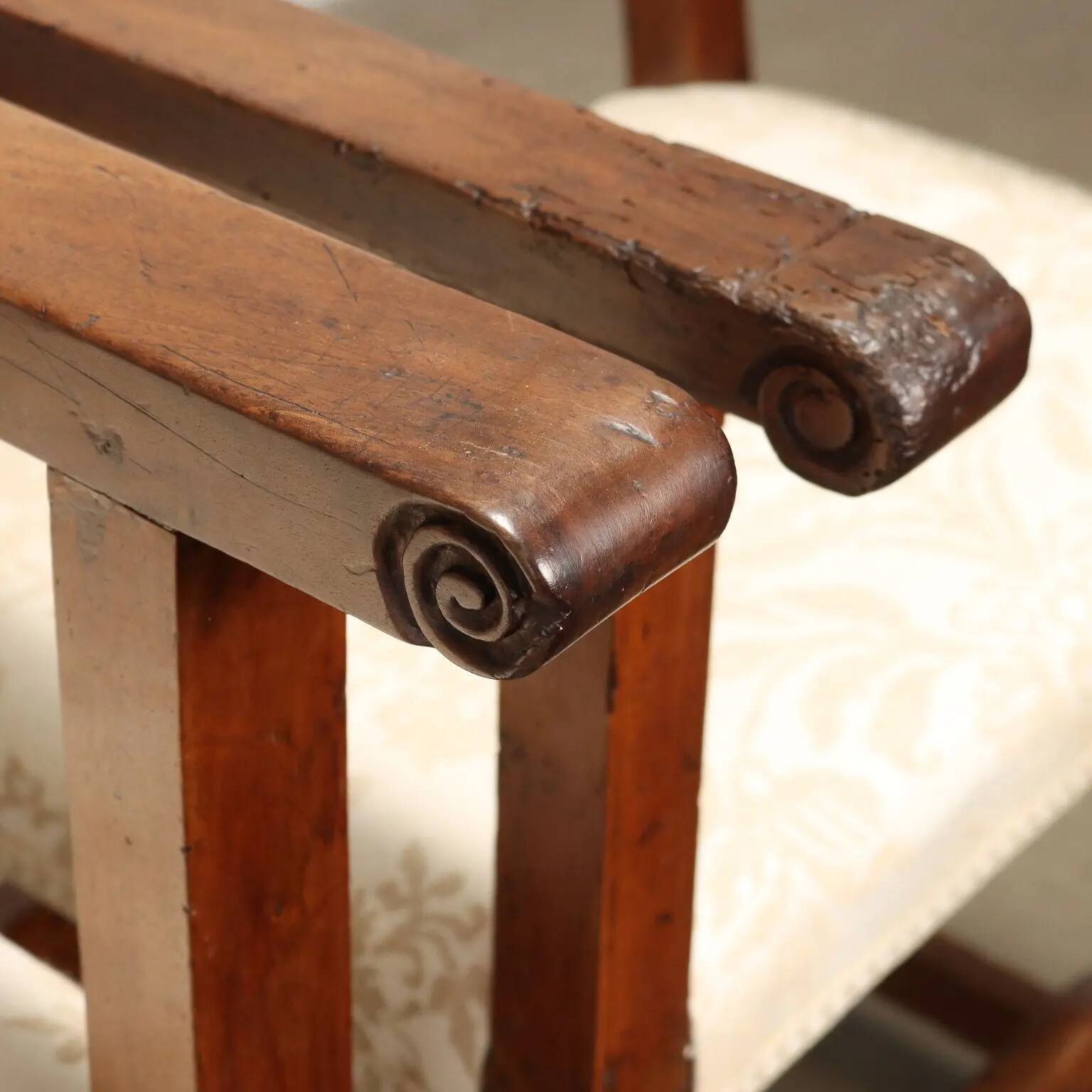 Group of 3 antique armchairs and a walnut chair, Italy, early 19th century.