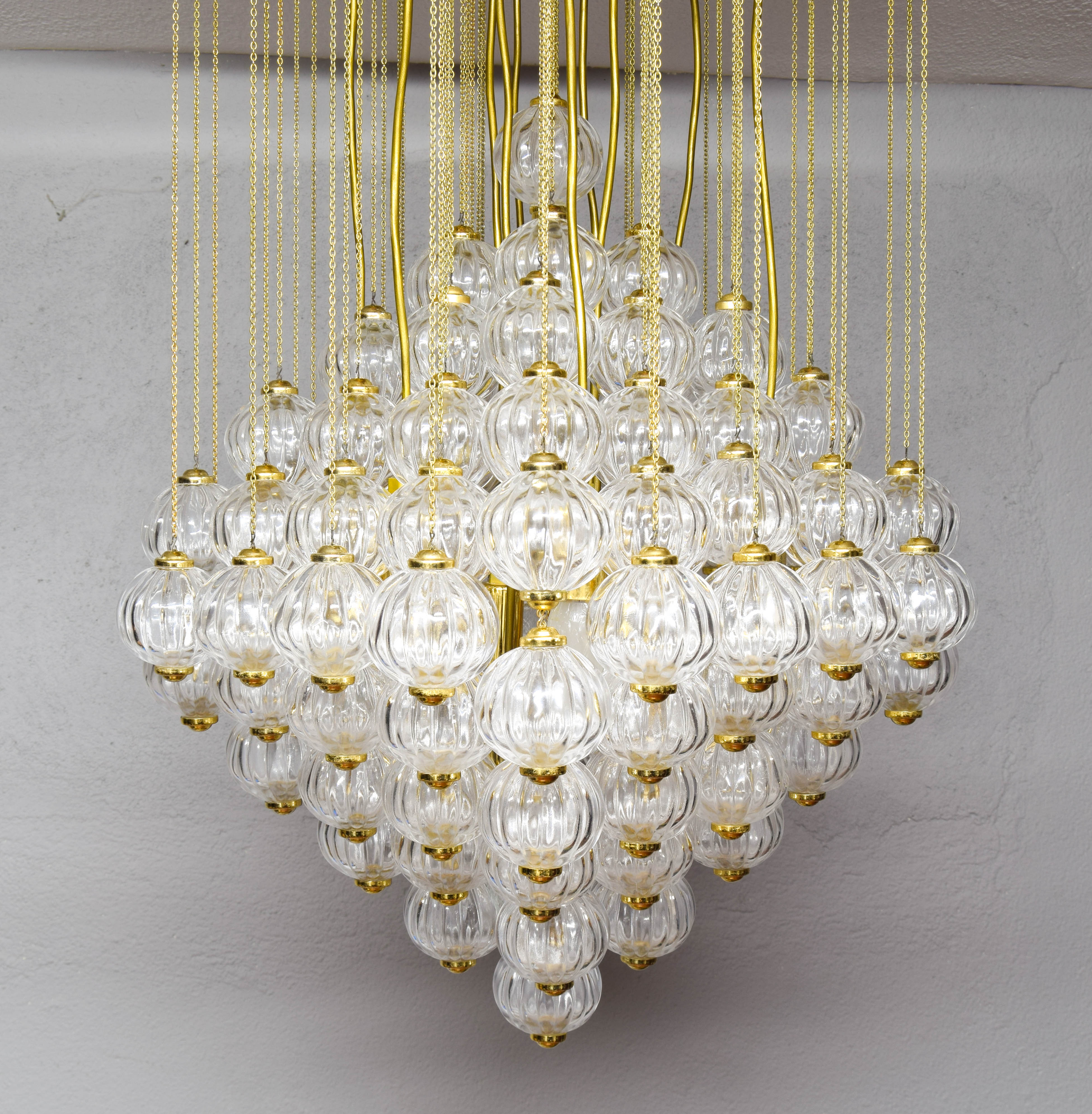 Venini mid century italian flushmount murano glass bubbles and brass chandelier