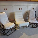 Rare-Vintage - Set of two rattan and bamboo armchairs - reclining armchairs - 80s