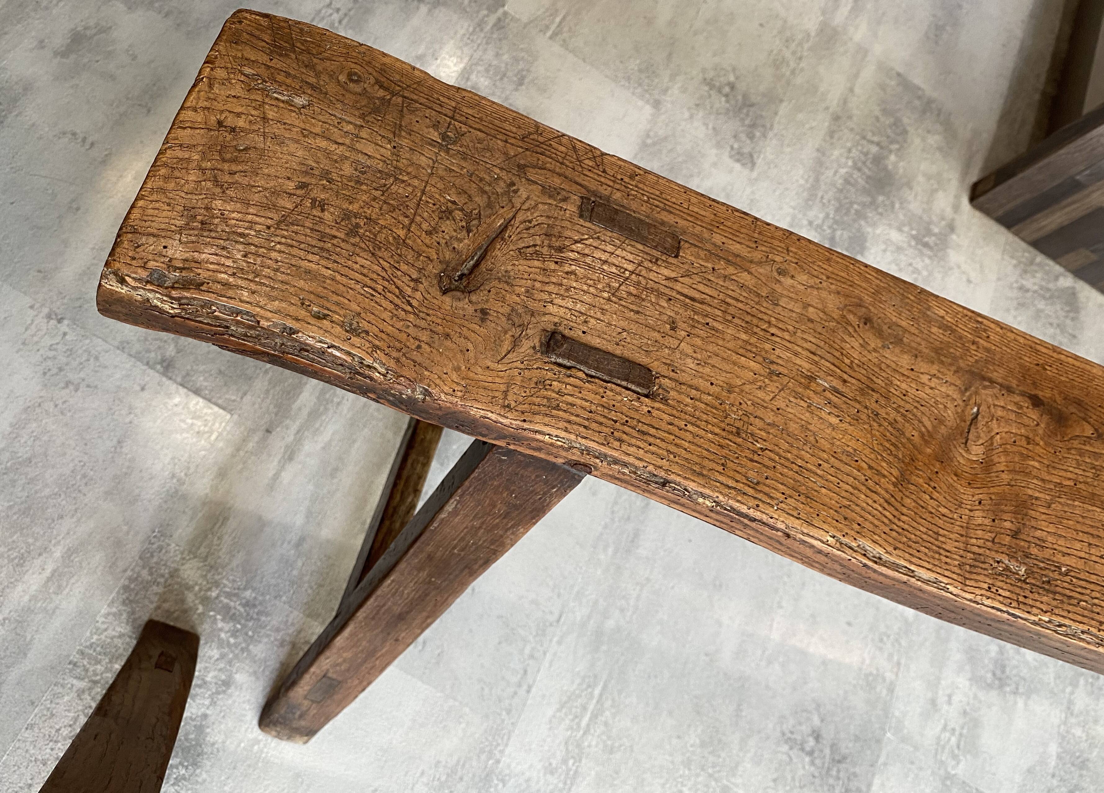 Pair of solid oak farmhouse benches 214cm for rustic table 1950
