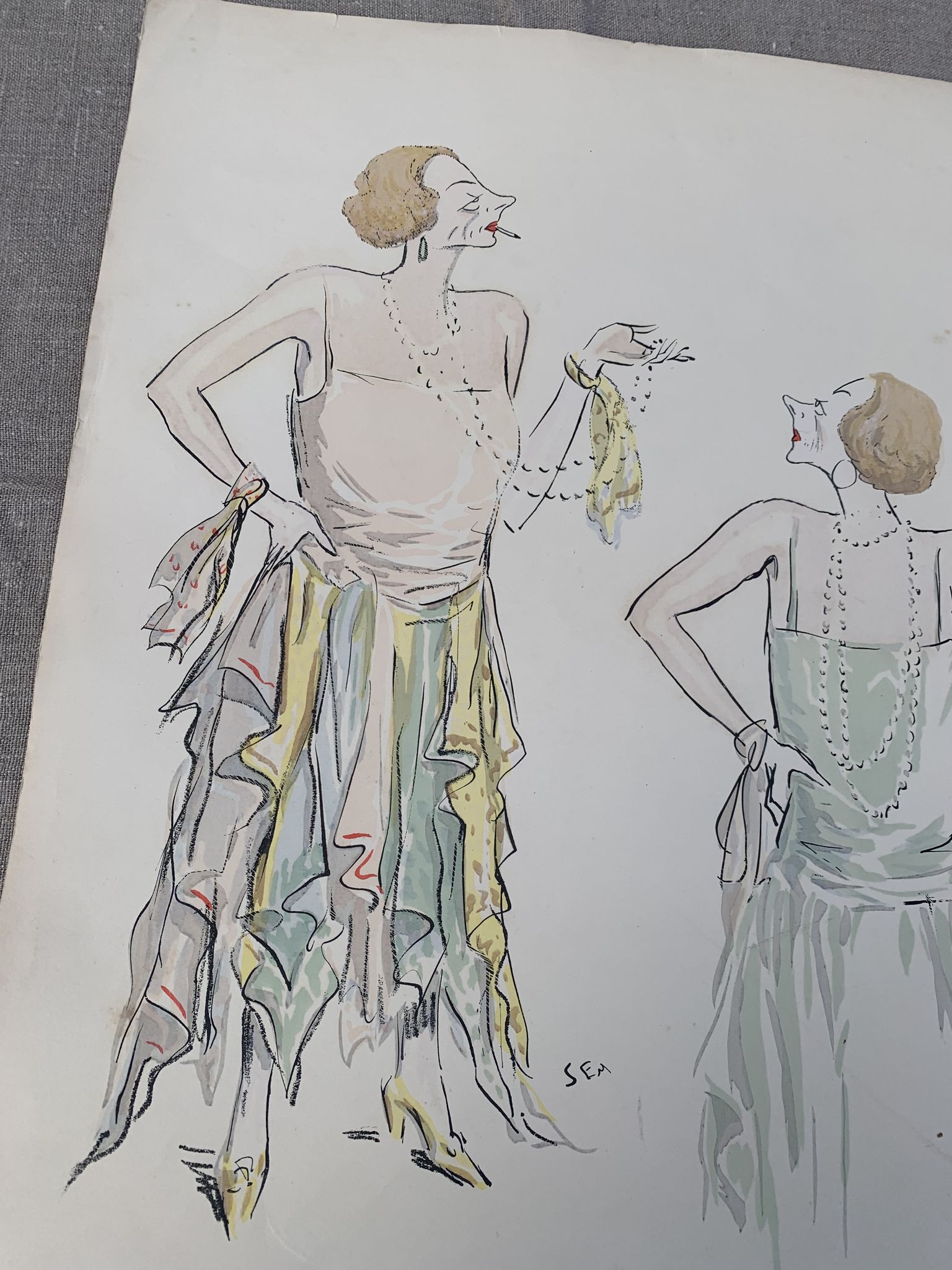 Lithograph Who wants my pretty handkerchiefs? SEM, circa 1924 Georges Goursat dit Sem, collector