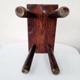Old small solid wood milking stool