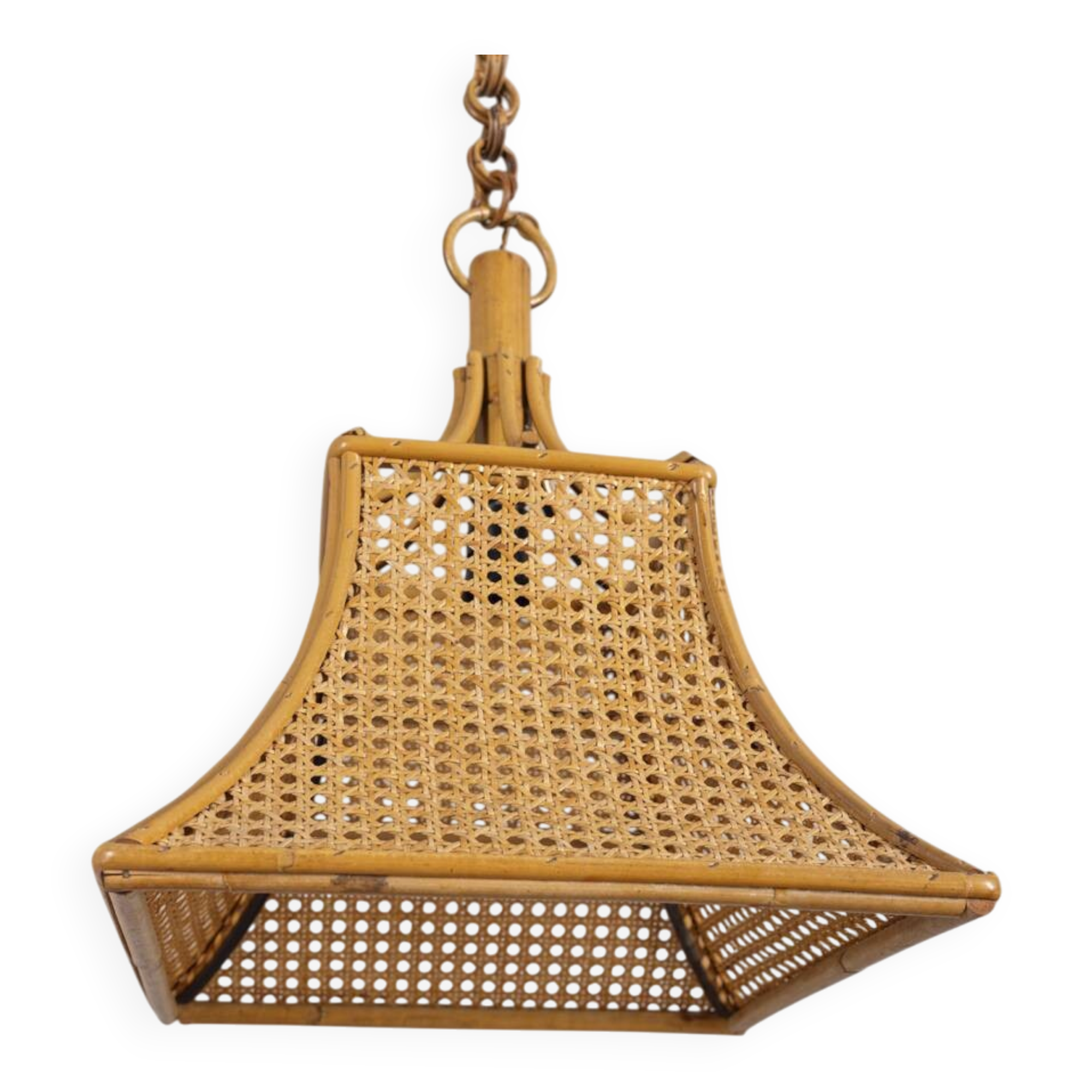 Vintage 1960s Bamboo and Straw Pendant Lamp, Italian Design