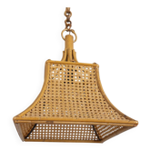 Vintage 1960s Bamboo and Straw Pendant Lamp, Italian Design