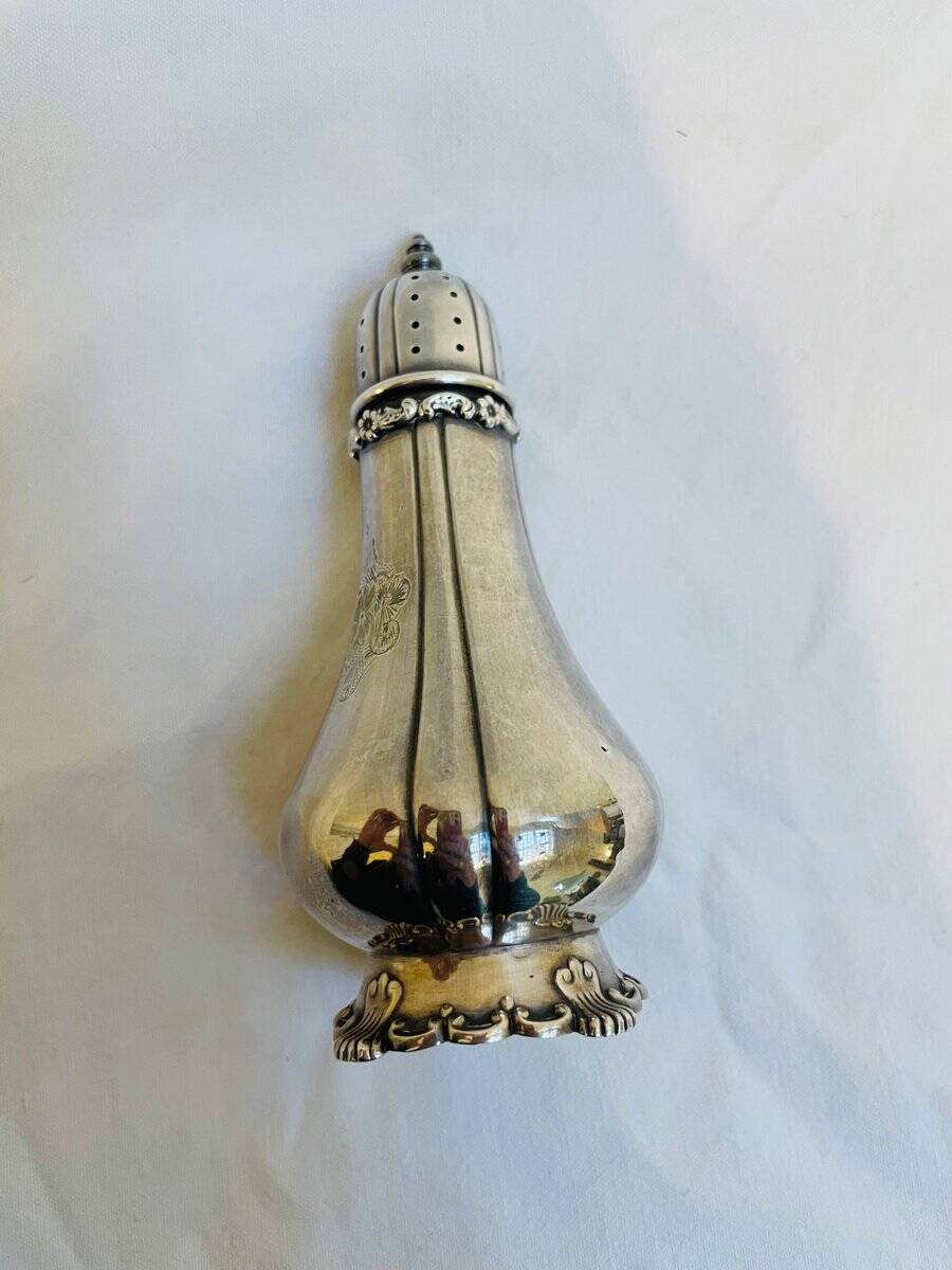 Floral sterling silver salt shaker by Tiffany & Co., 1950s