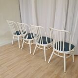 Set of 4 Vintage Bentwood White Dining Chairs in Ligna Style wit Blue Seat