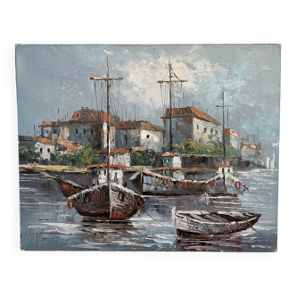 Beautiful oil painting on canvas Marine Signed Bonnett