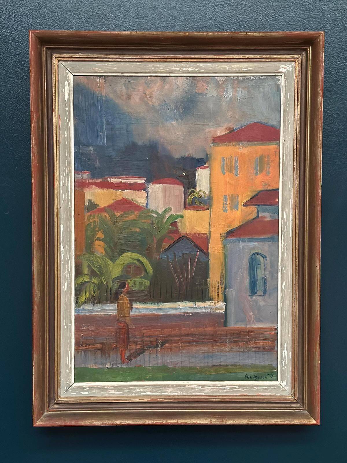 Original Swedish Oil On Canvas – “Southern Landscape” By Åke Liljeson – Vintage