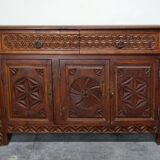 Carved pine sideboard, mountain folk art, 1950s