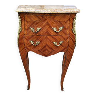 Antique small curved chest of drawers in Louis XV style rosewood marquetry